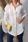 Women's Casual Sleeve Tie Design Contrast Color Trim Shirt