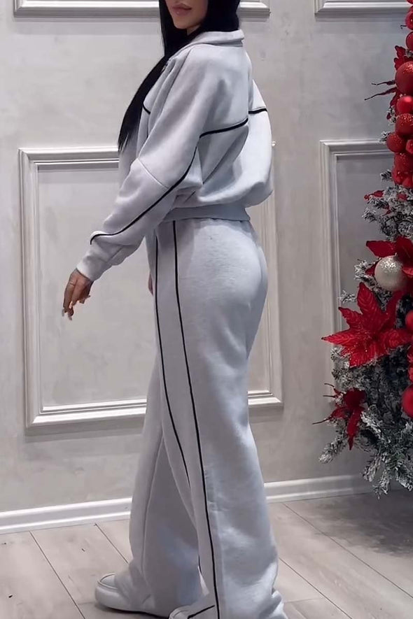 Women's casual sports zipper jacket wide leg pants suit