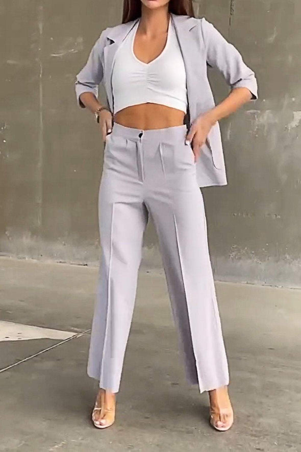 Women's Solid Color Casual Suit Top & Pants Two-piece Set