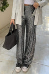 Women's Fashion Casual Sequin Shiny Wide Leg Pants