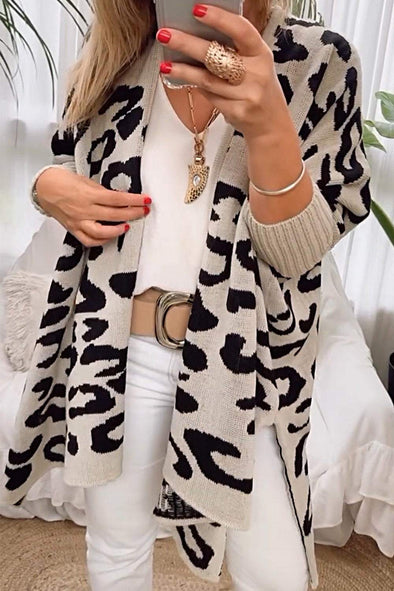 Women's Leopard Print Sweater Knitted Cardigan