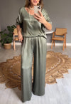 Round Neck Satin Mid-sleeve Two-piece Suit