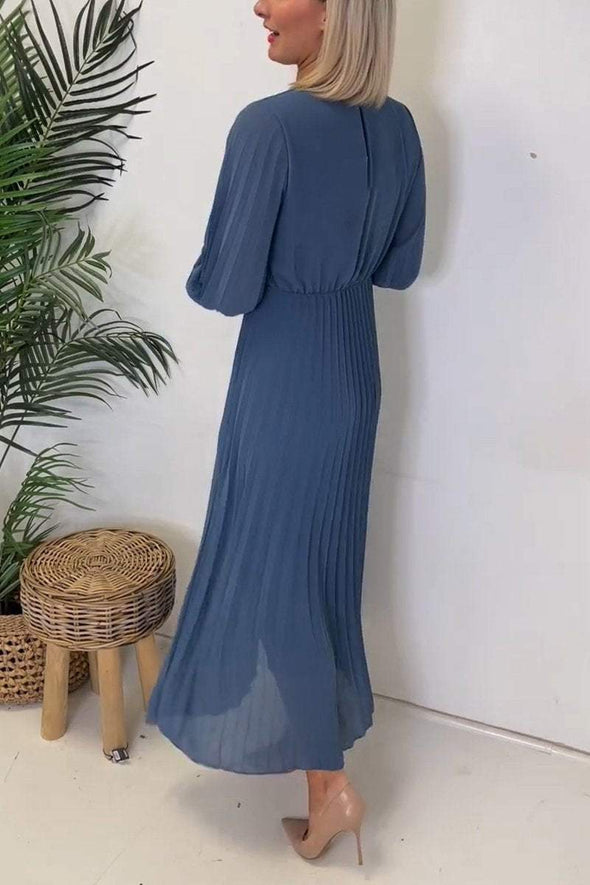 Women's Casual Lapel Pleated Chiffon Dress