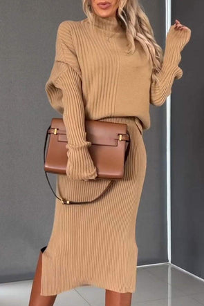 Women's Turtleneck Long Sleeve Sweater Skirt Suit