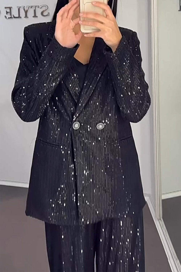 Women's Fashion Sequined Jacket & Pants Two-piece Set