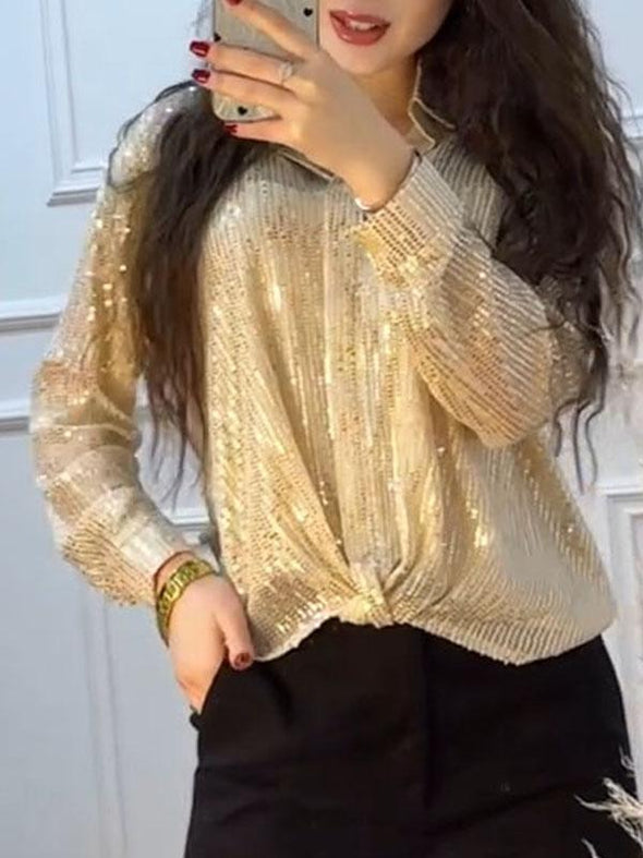 Women's Solid Color Sequined Shirt