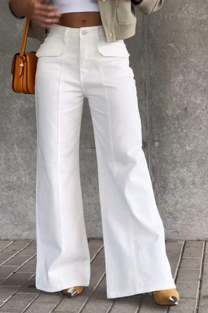 Women's Casual Solid Color Straight Wide-leg Pants