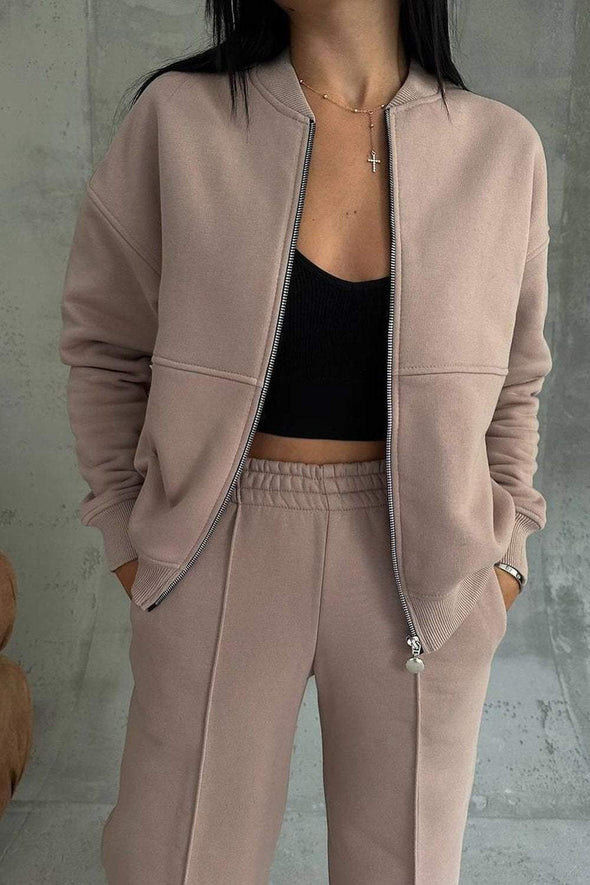 Women's Zipper Jacket & Pants Two-piece Set