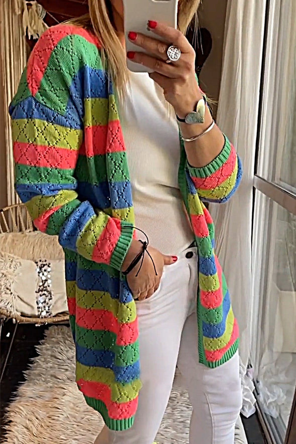 Women's Contrast Color Loose Casual Sweater Cardigan