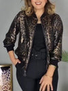 Women's Round Neck Zipper Snake Print Long Sleeve Casual Top