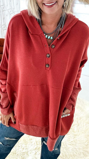 Women's Casual Splicing Solid Button Neck Long Sleeve Hoodie