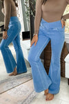 Women's Cool Stretch Cross Waist Pocket Slim Fit Flared Jeans