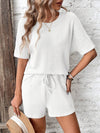 Women's Round Neck Waffle Short Sleeve Two Piece Suit