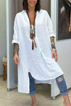 Women's Casual Solid Color V-neck Irregular Hem Long Shirt