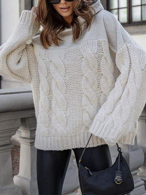 Women's Hooded Long-sleeved Casual Stitching Knitted Sweatshirt