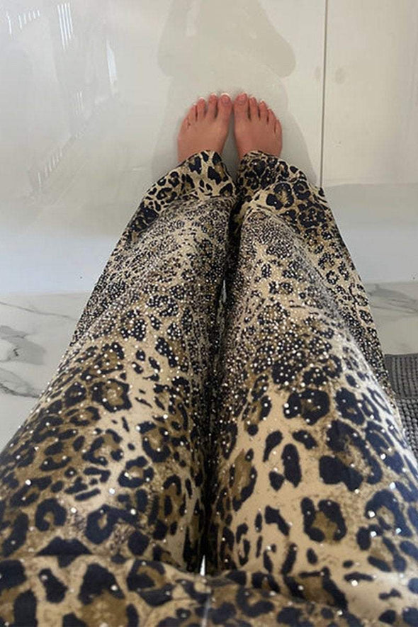 Women's Hot Diamond Shiny Leopard Print Casual Jeans