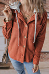 Women's Lapel Button Cardigan Pocket Hood Drawstring Striped Jacket