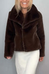 Women's Fashionable Solid Color Lapel Faux Fur Winter Short Coat