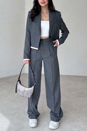 Women's Striped Contrast Blazer and Pants Set