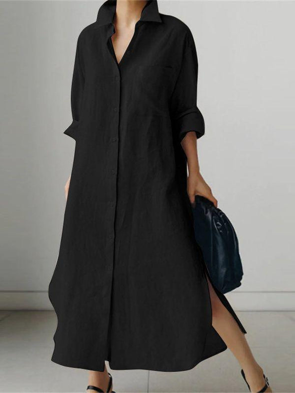 Women's Solid Color Long Sleeve Cardigan Irregular Split Dress