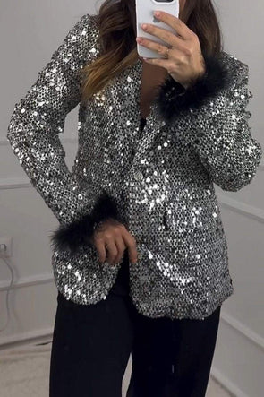 Women's Fashion Feather Sleeve Sequin Blazer