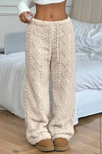 Women's casual warm textured solid color wide leg pants