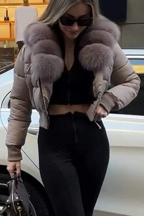 Women's Casual Hooded Short Fur Collar Cotton Coat