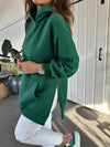 Women's Solid Color Hooded Casual Sweatshirt with Side Zipper