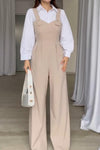 Women's Casual Solid Color Waist Wide Leg Overalls