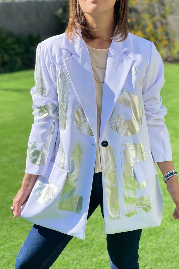 Women's Spring-fall Letter-print Blazer with Lapel