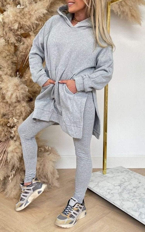 Women's Solid Color Hoodies and Trousers Set