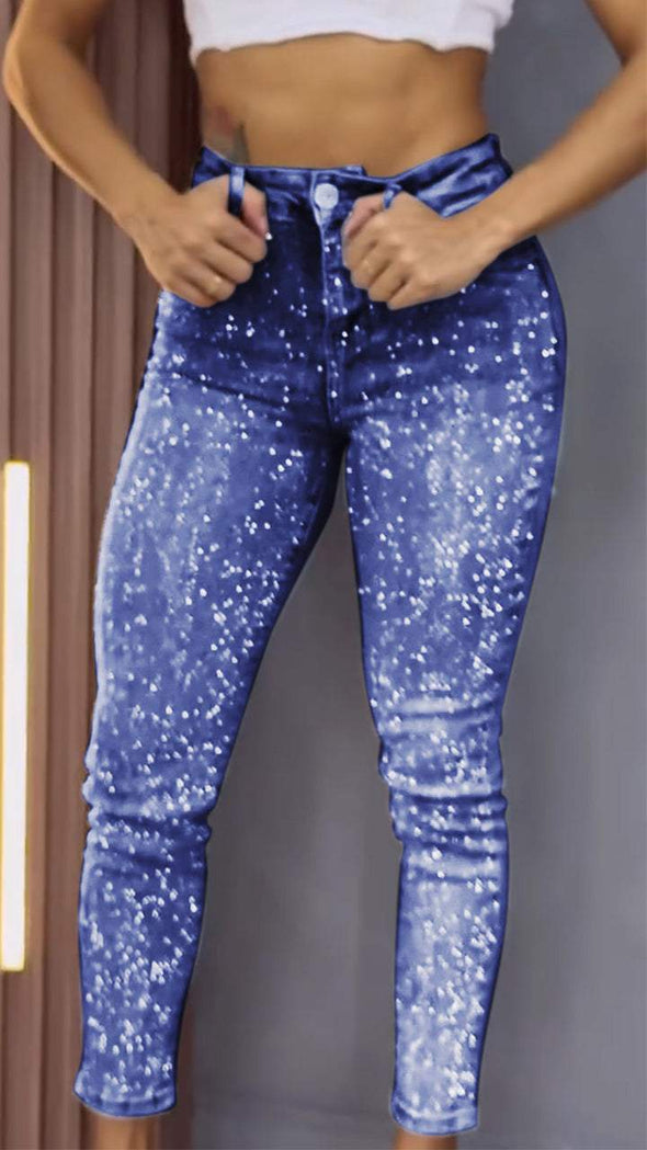 Women's Single-sided Elastic Rhinestone Slim Fit Casual Jeans