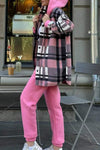 Plaid Patchwork Hooded Cardigan and Pants Two-piece Set