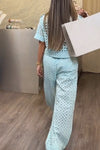 Women's casual hollow fabric shirt and pants two-piece set