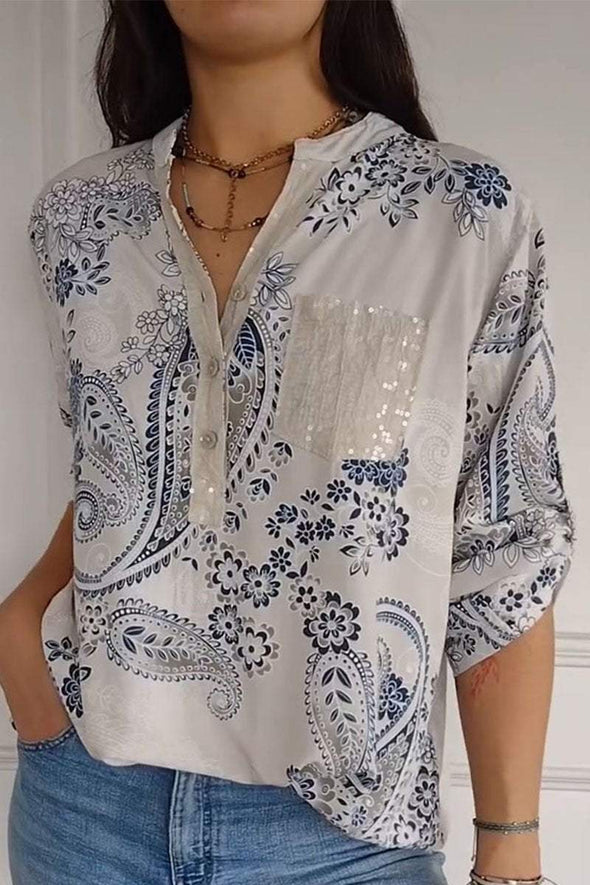 Women's V-neck Mid-sleeve Blouse