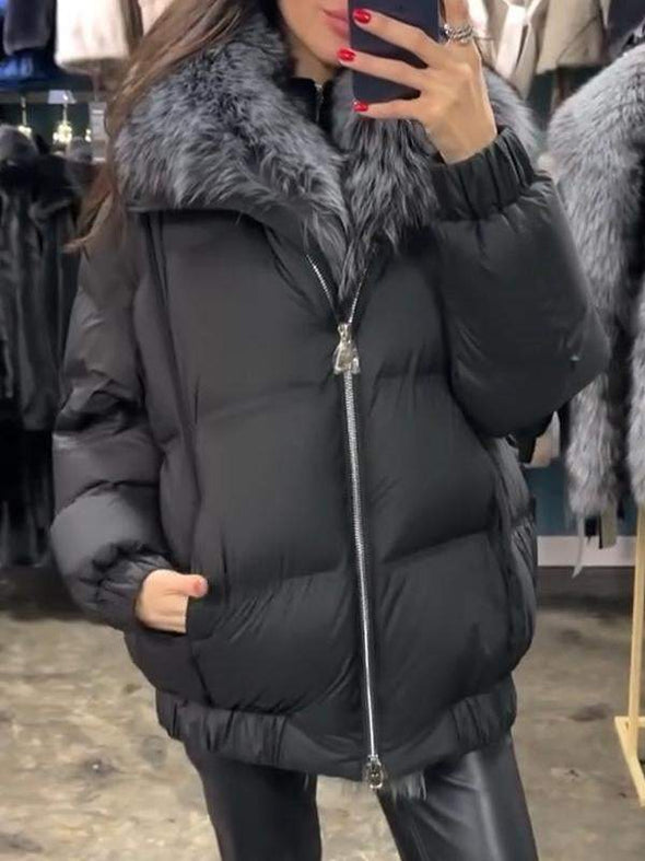 Women's Fur Patchwork Zipper Fashionable Cotton Coat