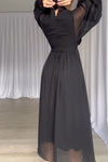 Women's elegant clear color cinched waist slim balloon sleeve dress