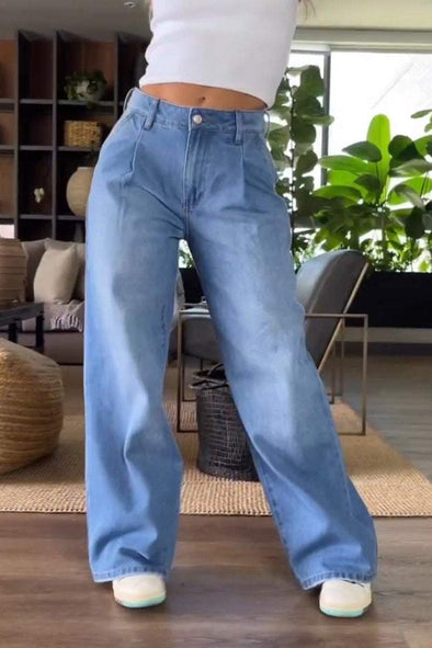 Women's Casual Floor-length Straight Denim Wide-leg Pants