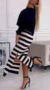 Women's V-neck Knitted Striped Casual Dress Suit