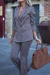 Women's Casual Herringbone Double-breasted Lapel Two-piece Suit