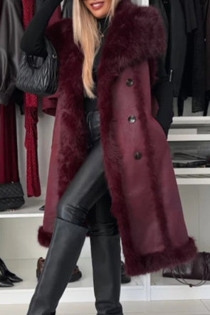 Women's Lapel Faux Fur Coat Long Vest Coat