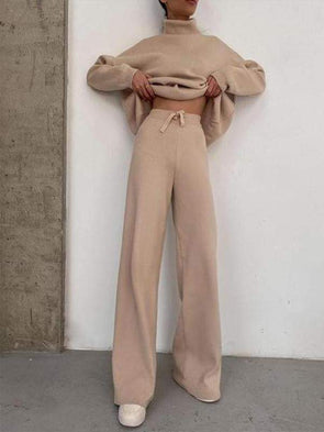 Casual knit solid color loose casual two-piece suit