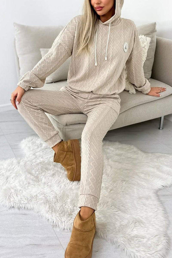 Women's Casual Solid Color Hooded Slim Fit Two Piece Suit