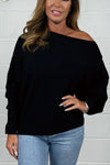 Women's Ribbed Batwing Style Slash Neck Jumper