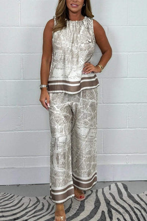 Women's Shiny print top and trouser set