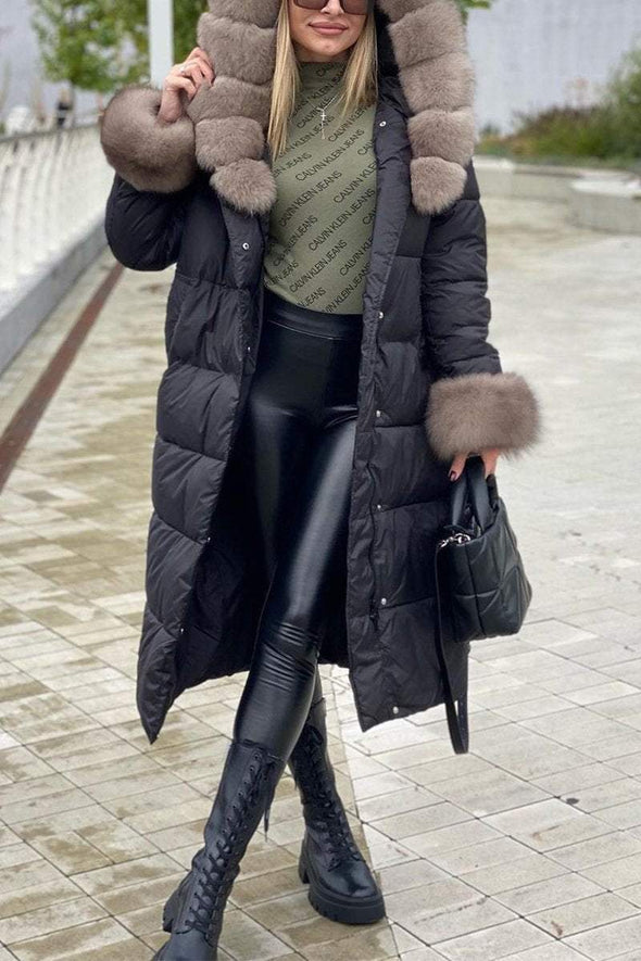 Women's Casual Hooded Long Fur Collar Cotton Coat