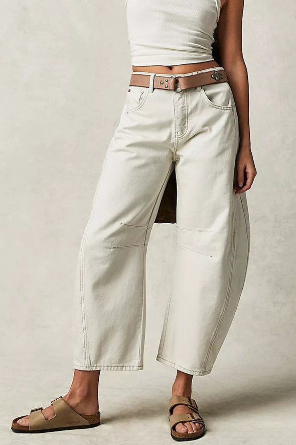 Fashion Casual Women's Loose Wide-leg Pants Mid-low Waist Washed Denim Trousers