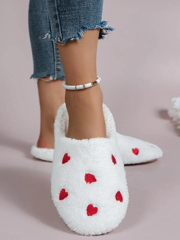 Women Heart Decor Fuzzy Home Slippers