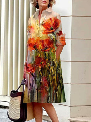 Casual Lapel Colorful Print Dress