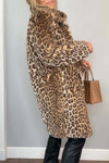 Women's Fashionable Leopard Lapel Faux Fur Winter Coat